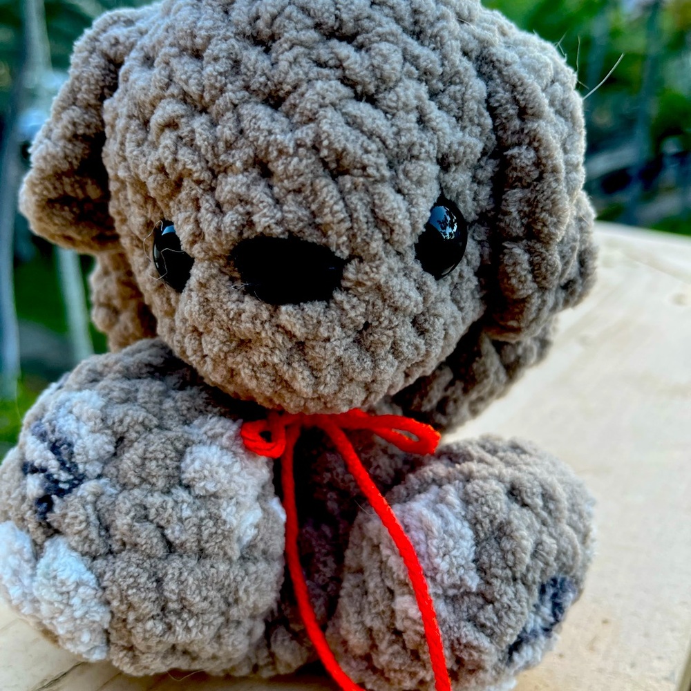 Plush crocheted puppy dog